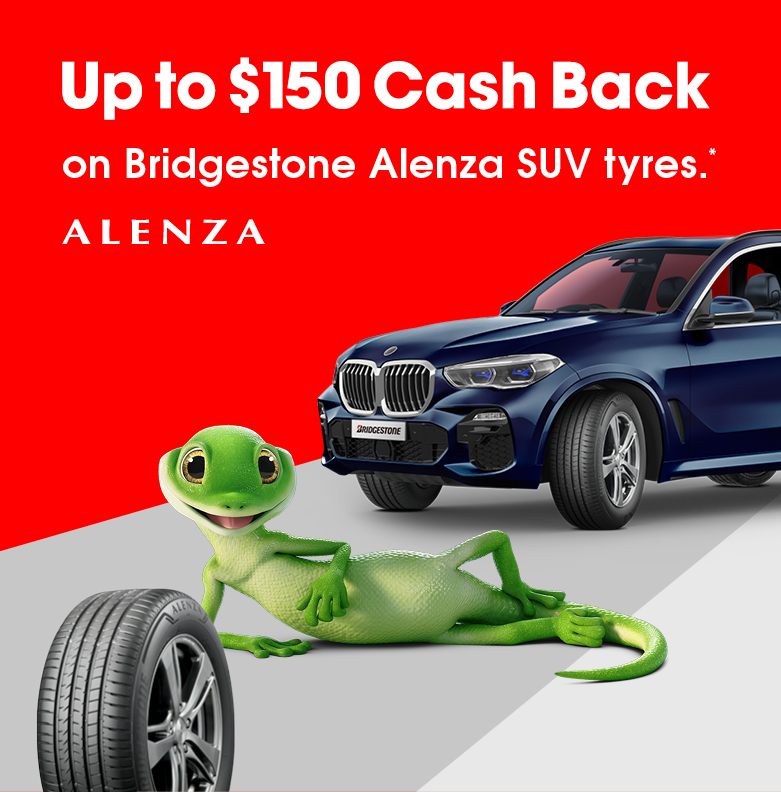Up to $150 cash back on Bridgestone Alenza SUV tyres