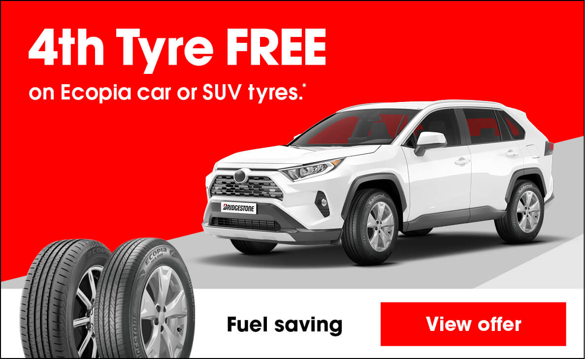 4th Tyre FREE on Bridgestone Ecopia car and SUV tyres