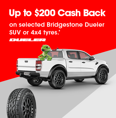 Up to $200 cash back on Bridgestone Dueler SUV or 4x4 tyres