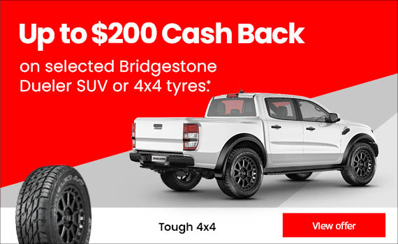 Up to $150 cash back on Bridgestone Dueler SUV or 4x4 tyres